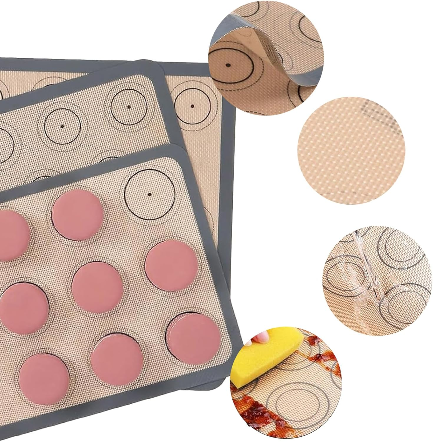 2PCS Macaron Baking Mat 42X29.5Cm Non-Stick Silicone Mat Non-Slip Mat Reusable Baking Set Baking Cooking Mat Accessories Suitable for Macaron Cake Bread Biscuits image number 1