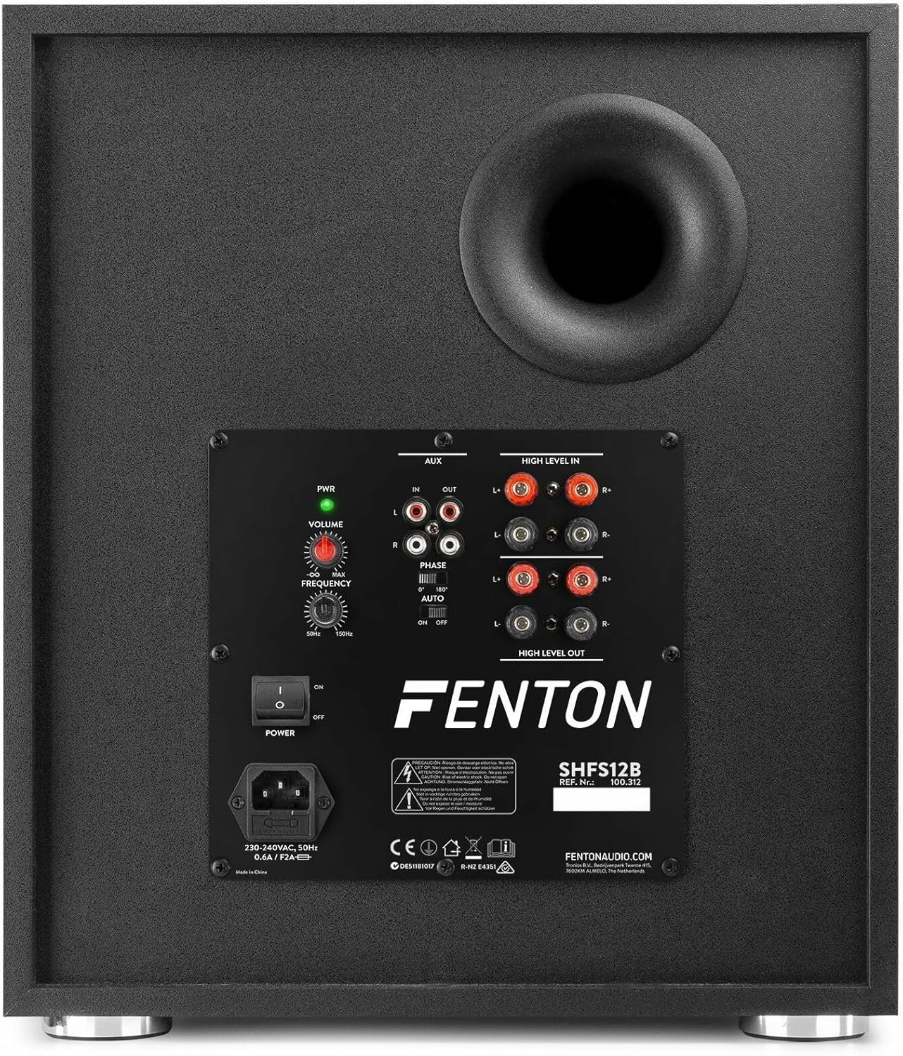 Fenton SHFS12B 12" Active Subwoofer Powered Bass Speaker, Front-Firing with Phase Control and Crossover for Home Theatre, Hi-Fi Sound System Sub, 30Cm Woofer, Black image number 3