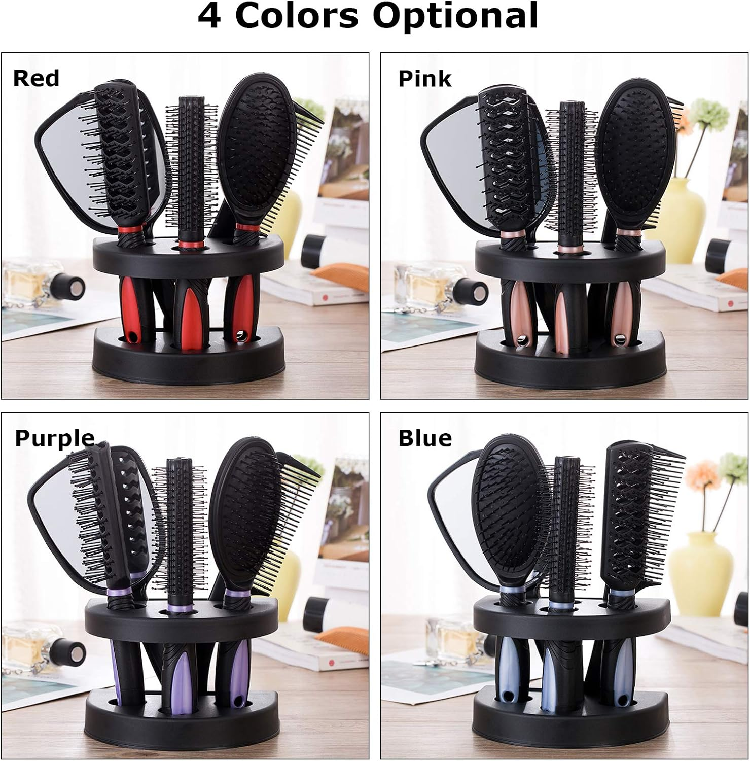 Yasao Set of 5 Hair Combs Mirror Set Professional Salon Hair Cutting Brushes Sets Salon Hairdressing Styling Tool and Holder Stand Set Dressing Comb Kits for Women and Men