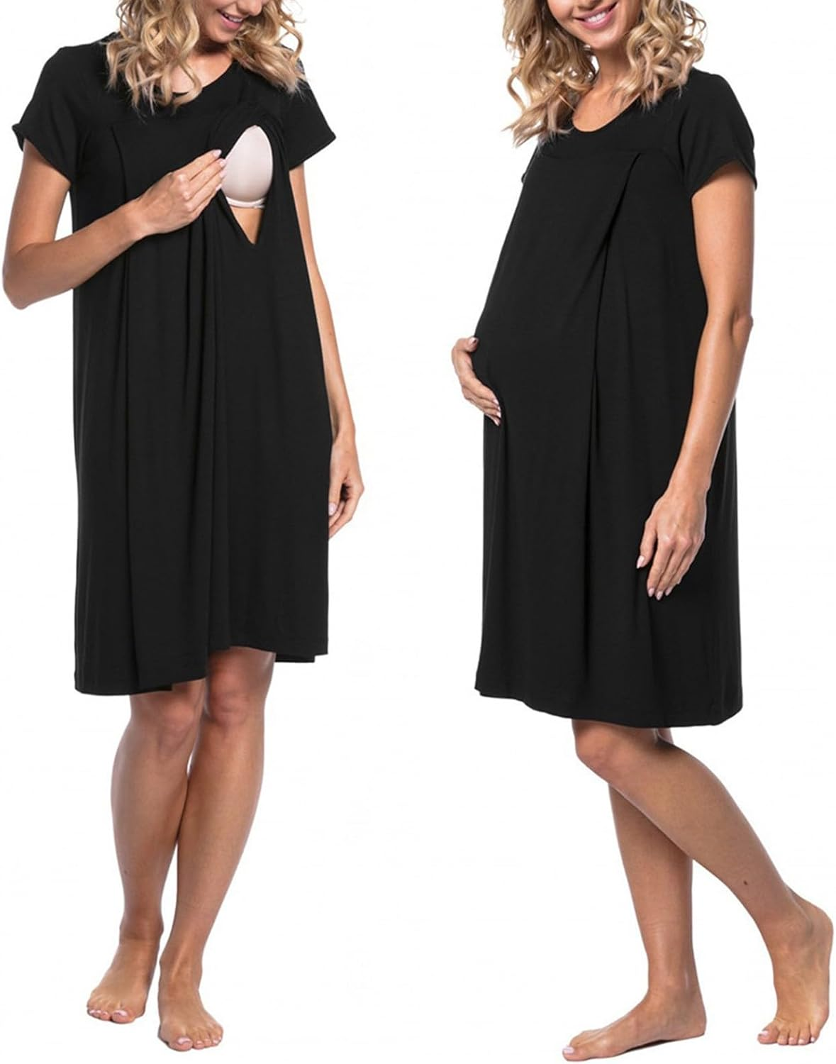 Casual Deep V Neck Dress Gown/Maternity Nightgown with Button Breastfeeding Dress Short Sleeve Maternity Sleepwear Womens Dresses Large Maternity with Lace Sleeves