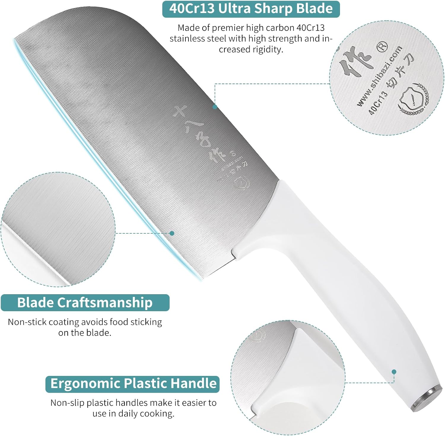 SHI BA ZI ZUO Meat Knife High Carbon Steel Chef Knife for Effortless Cutting and Slicing,Professional Kitchen Knife with Anti-Slip Plastic Handle