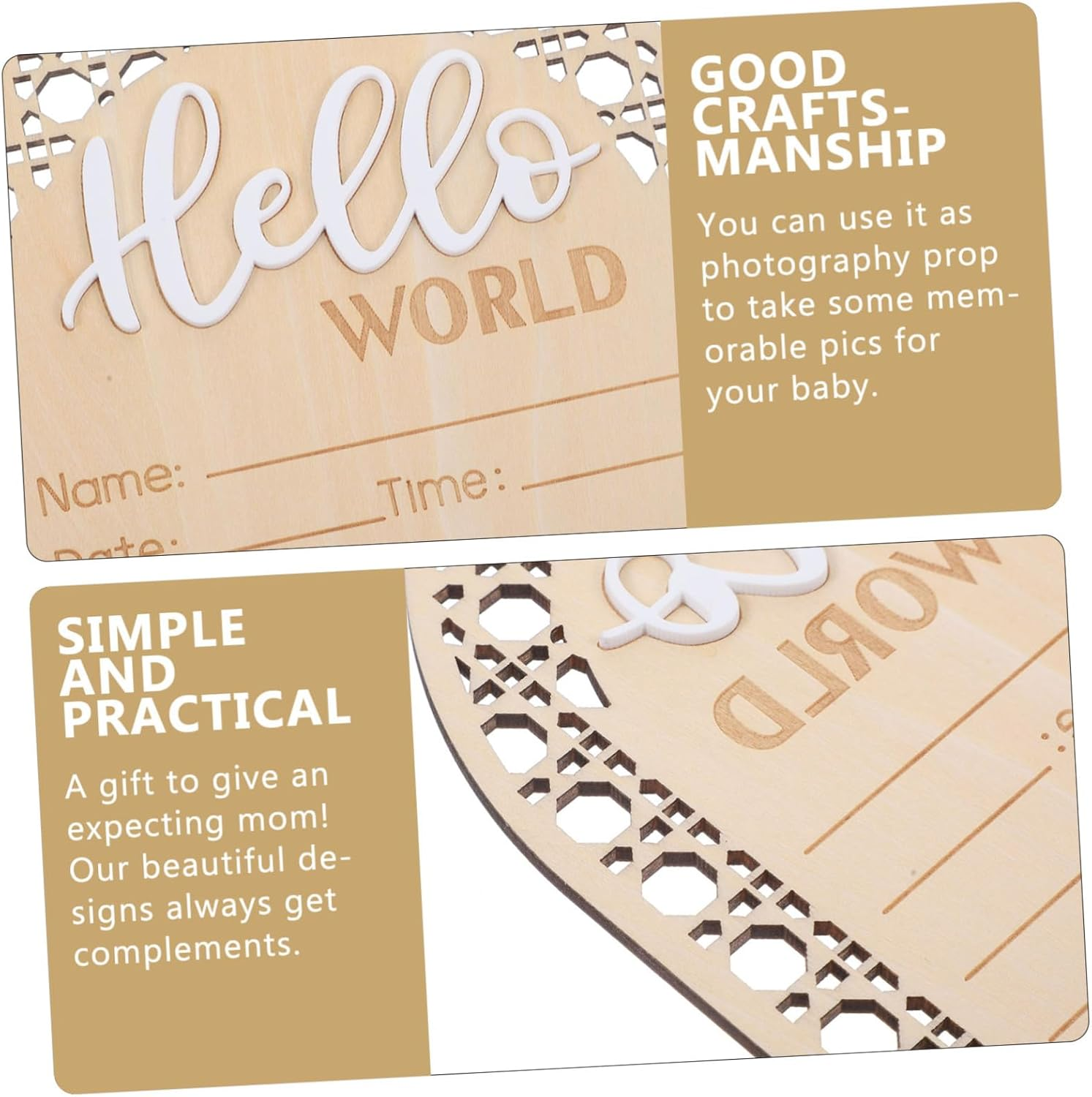 2Pcs Wooden Name Sign Adorable Nursery Announcement Plaque for Newborn Photo Prop and Decor Chic Design for Special Moments Welcome Home Newborn image number 1