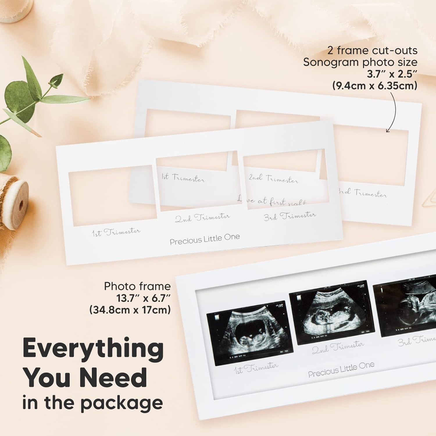 Sonogram Picture Frame - Trio Ultrasound Picture Frames for Mom to Be Gift - Baby Ultrasound Frame for Pregnancy Announcements - Baby Nursery Decor, Pregnant Mom Gifts (Alpine White)
