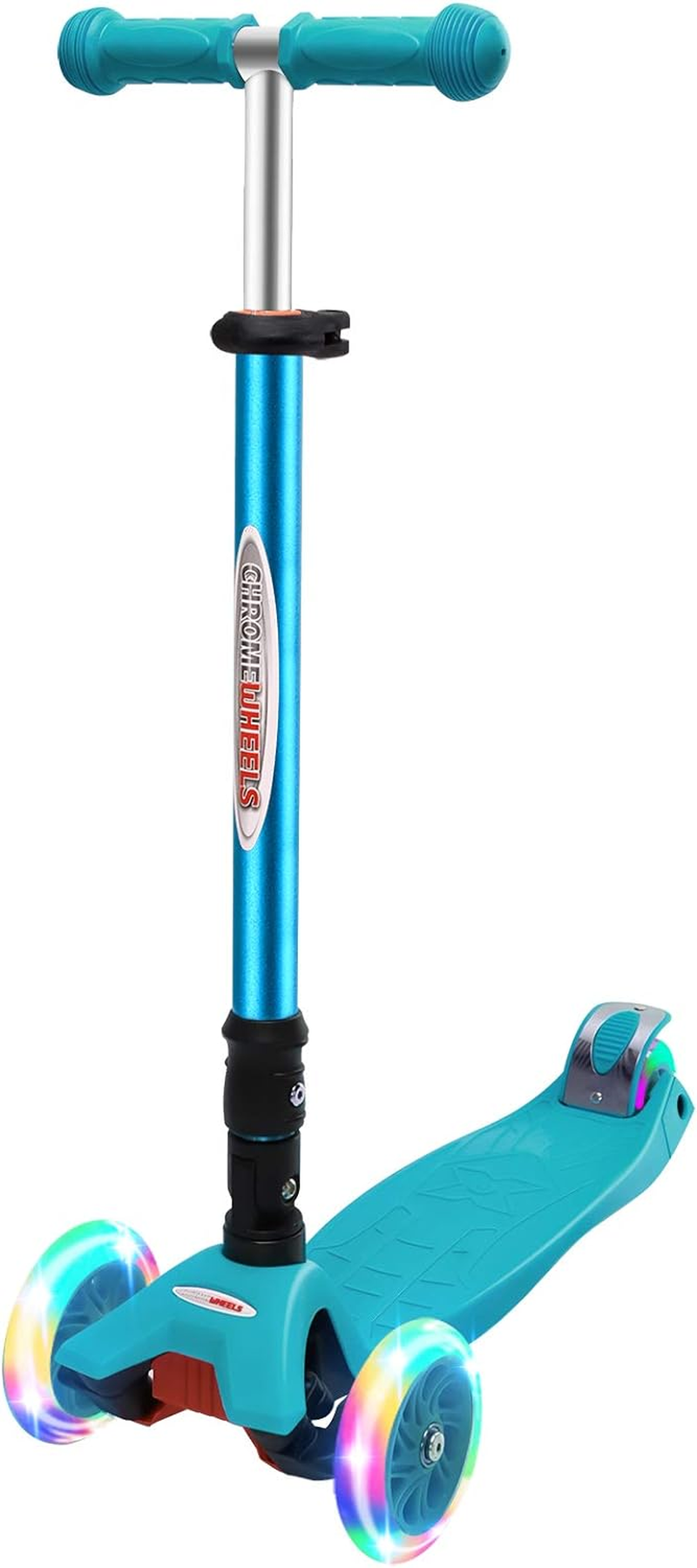 Chromewheels Scooters for Kids, Deluxe Kick Scooter Foldable 4 Adjustable Height 150Lb Weight Limit 3 Wheel, Lean to Steer LED Light up Wheels, Best Gifts for Girls Boys Age 3-10 Year Old