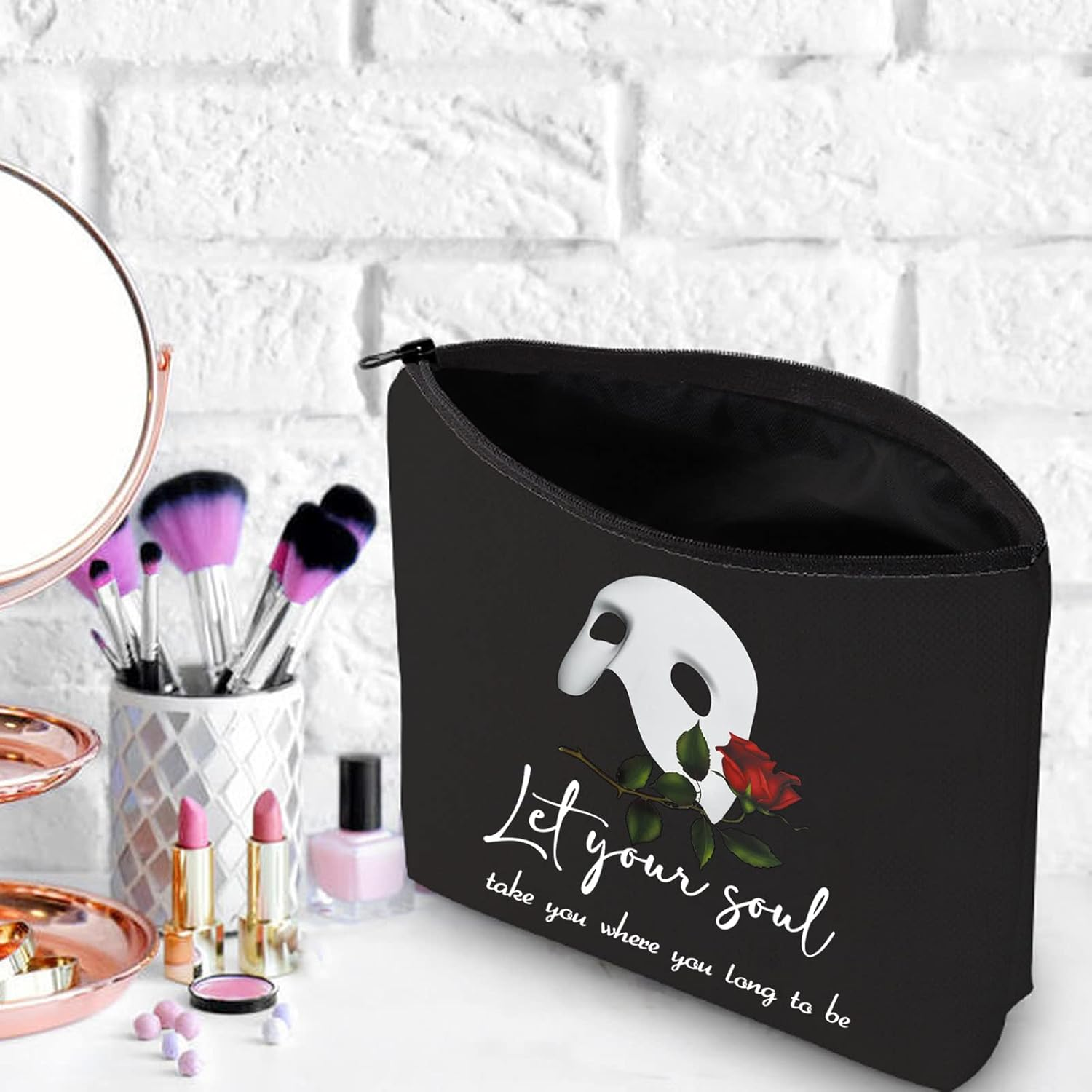 WZMPA Broadway Musical Theater Cosmetic Makeup Bag the Phantom Fans Gift Let Your Soul Take You Where You Long to Be Musical Zipper Pouch for Women Girls, Let Your Soul, Fit image number 4