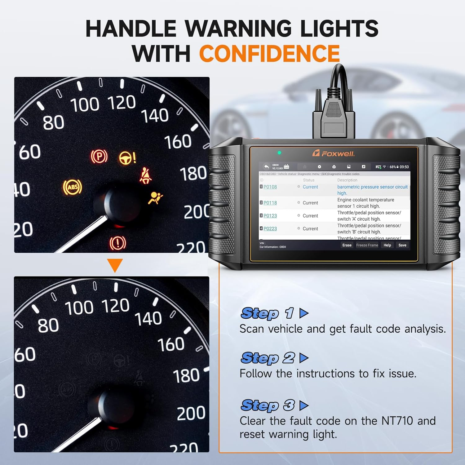 FOXWELL NT710 Fit for Mercedes-Benz MB Sprinter Diagnostic Tool, Full System OBD2 Scanner Bidirectional Control, Air Suspension ABS SRS ESP BAS A/C Code Reader, All Service Oil EPB Reset CKP Relearn image number 3