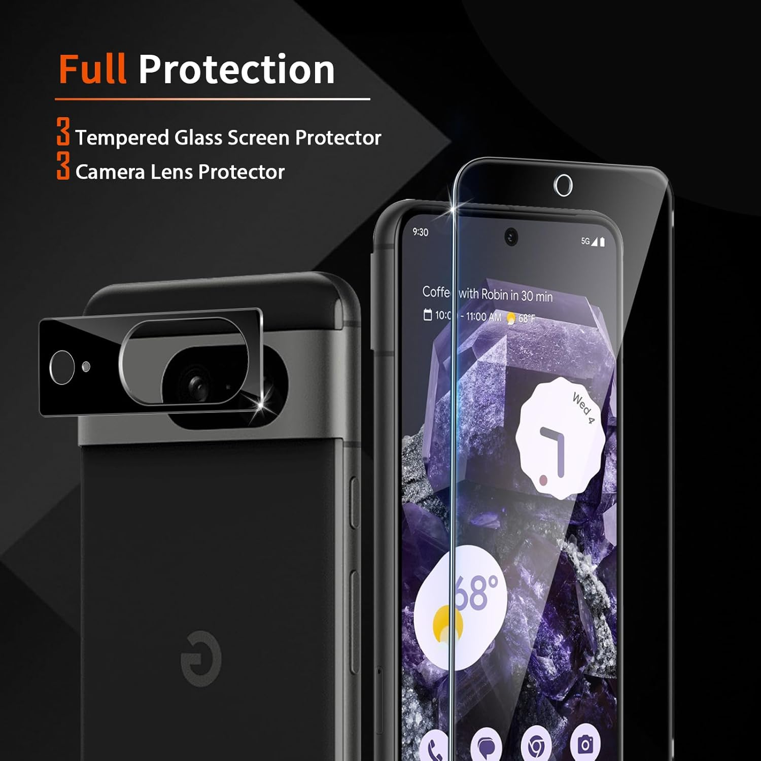 Screen Protector for Google Pixel 8 for Tempered Glass, Pack of 3 Tempered Glass Protective Film with 3 Pieces Camera Protection, 9H Screen Protection, Ultra Clear Protective Glass - 14 image number 5