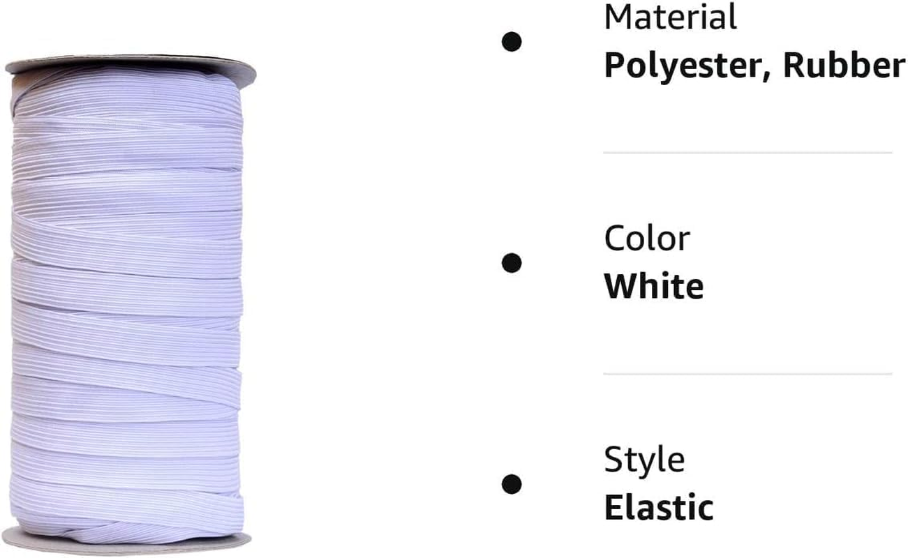 50 Yards Length 1/2" Width Flat Elastic Band for Sewing Stretch Elastic Cord for DIY Projects, Arts & Crafts (White) image number 3