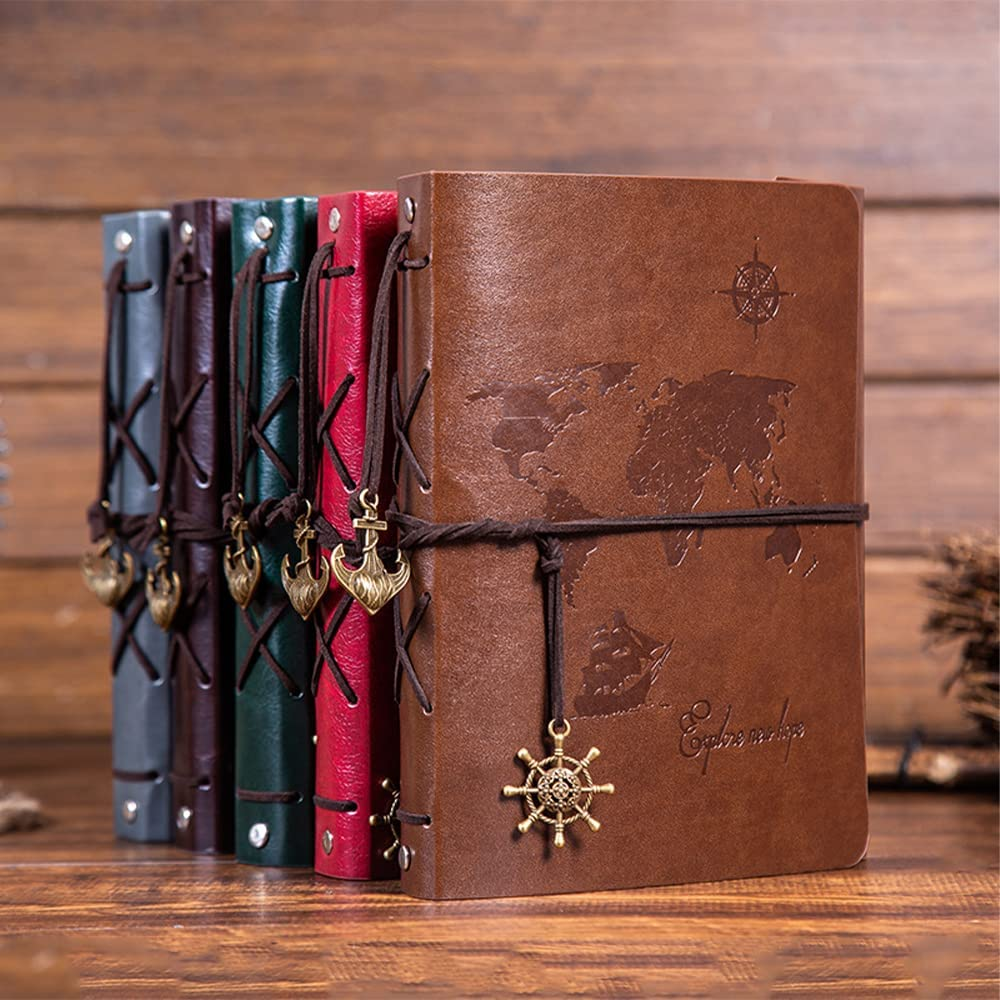 Leather Photo Album, Scrapbook Album with Retro Pendents, DIY Travel Vintage Photo Album, Family Photo Book Refillable 60 Pages for Anniversary Birthday Wedding (Red) - Coffee image number 7