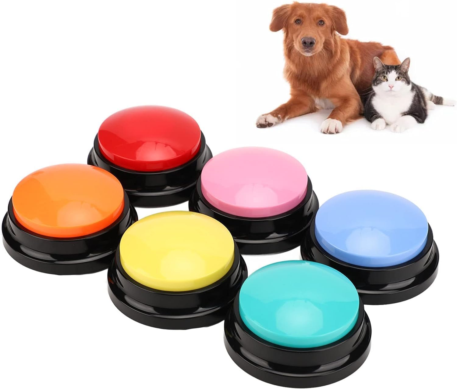 Dog Buttons for Communication, Voice Recording Button, Pet Training Buzzer, 30 Second Record & Playback, Talking Dog Buttons, Recordable Buttons for Pet Dog (6PCS)