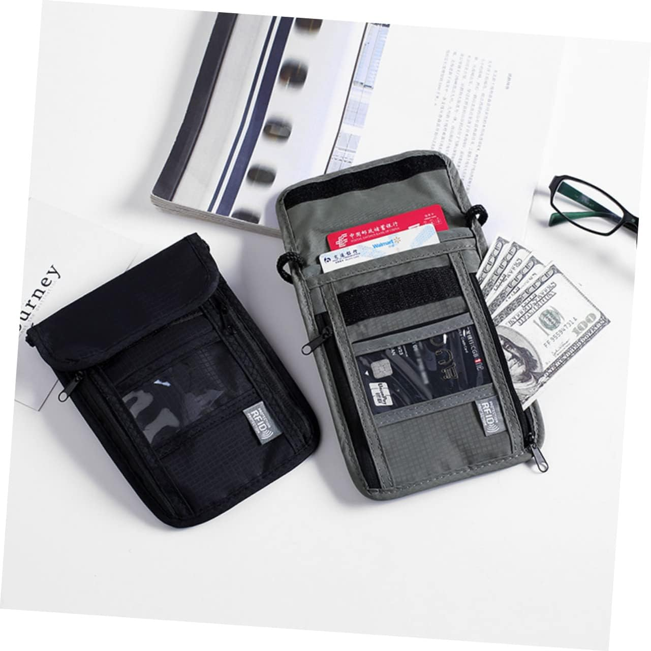 BRIGHTFUFU Travel Wallet Neck Hanging Bag Waterproof Passport Holder Spacious Compartments for Cards and Phone