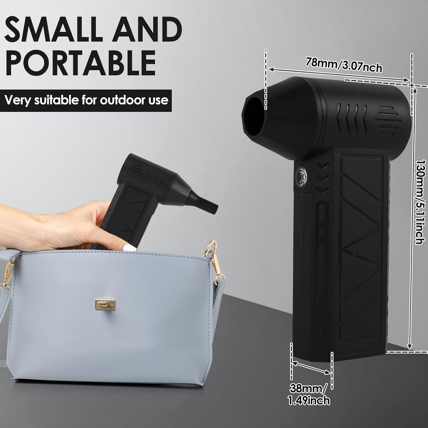 Mini Jet Dry Blower, 80000RPM 5000Mah Electric Jet Blower Fan Handheld Jet Fan Blower Mini Air Blower Duster 4 Gear Adjustable Air Blower Jet Fan with LED Light Pocket Air Duster Fan image number 1