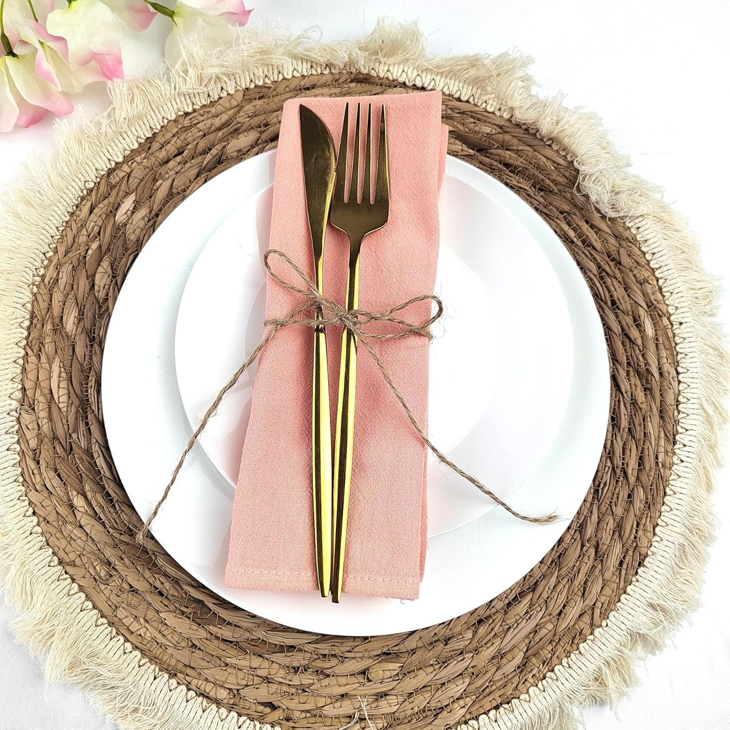Cloth Napkins Rustic Cotton Cloth Napkins Set of 10 Soft Table Napkins 45X45Cm Washable Dinner Napkins for Christmas Wedding Party Fall Decor (Pink) - Blue image number 7