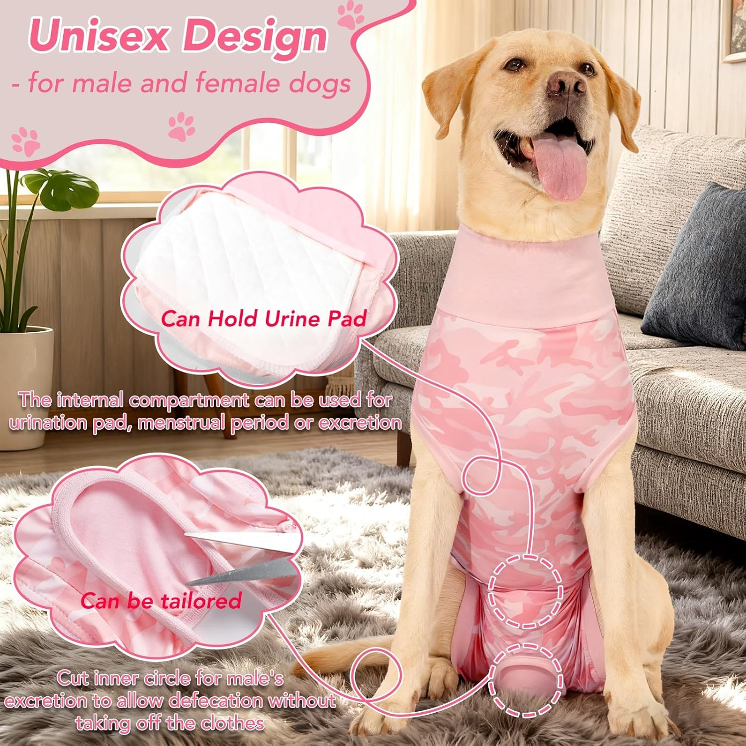KIKNIN Recovery Suit for Dogs Cats after Surgery, Professional Dog Recovery Suit Abdominal Wounds Bandages for Female and Male Dogs,Prevent Licking Dog Onesies Pet Post-Operative Vest(Light Pink,L) image number 3