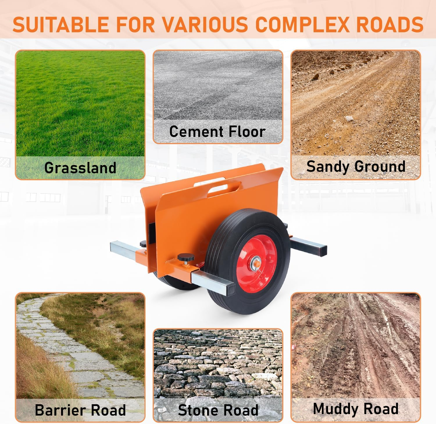 Lehom Panel Dolly Heavy Duty Door Dolly Cart 1100LBS Capacity Granite Slab Dolly Adjustable Drywall Mover with 10" Solid Wheels Panel Cart for Drywall Sheet Material Handling All Terrain Moving Cart image number 2