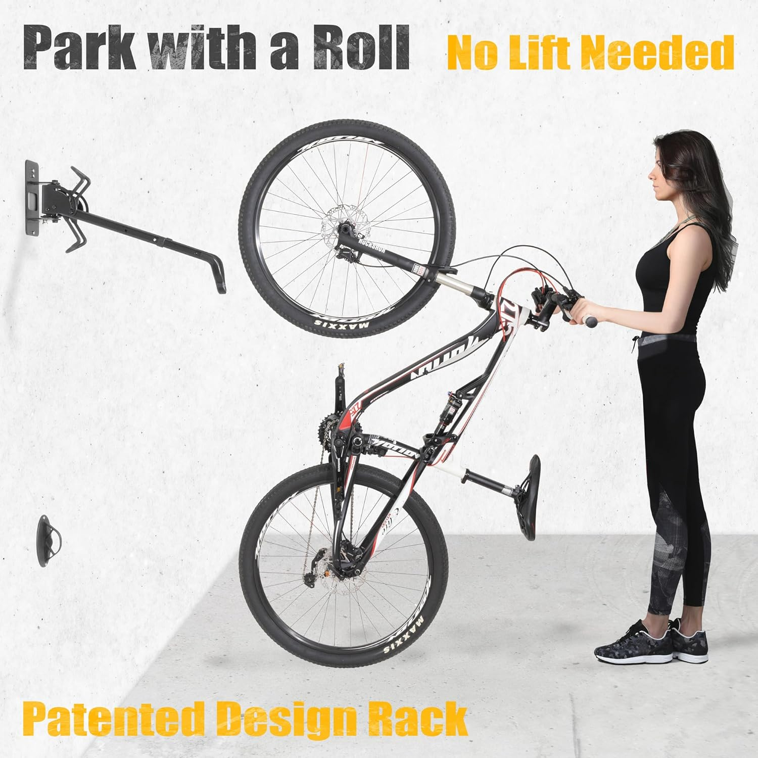 Cyclingdeal Swivel Bike Wall Mount Rack - Vertical Adjustable Foldable with Wheel Holder - for 20"-29" MTB 700C Road Bikes Max Tire Width 2.4"