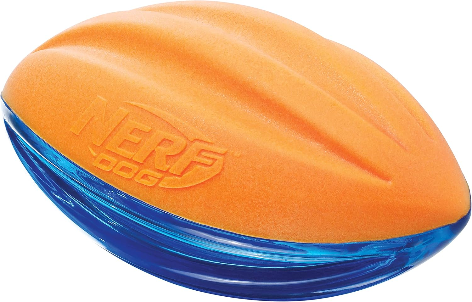 Nerf Dog Rubber Football Dog Toy with Interactive Squeaker, Lightweight, Durable and Water Resistant, 6 Inches, for Medium/Large Breeds, Single Unit, Blue and Orange image number 6