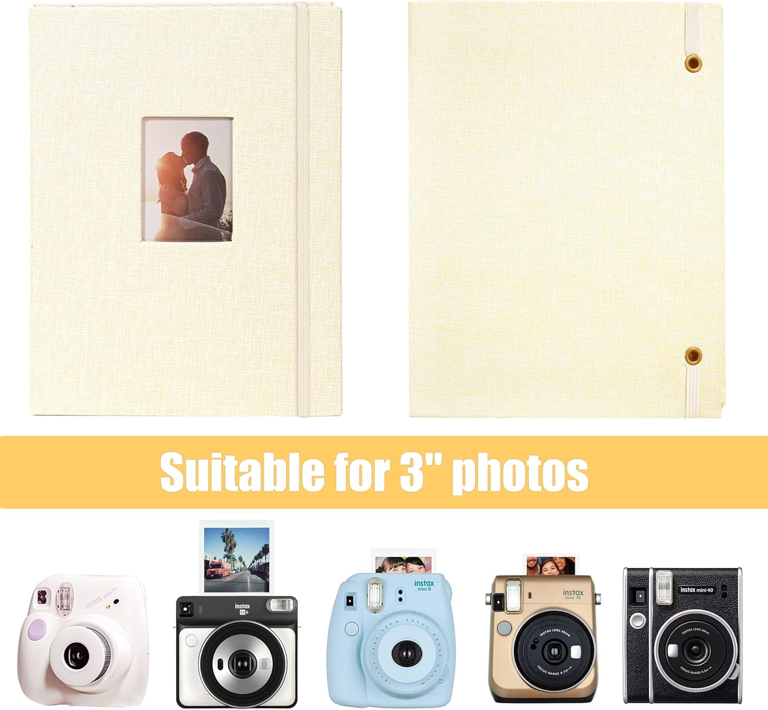 Meunmro 208 Pockets Mini Photo Albums, Linen Cover Polaroid Photo Albums Fits for Fujifilm Instax Mini 7S 8 8+ 9 25 26 50S 70 90, 3-Inch Film (Beige) - Grey image number 5