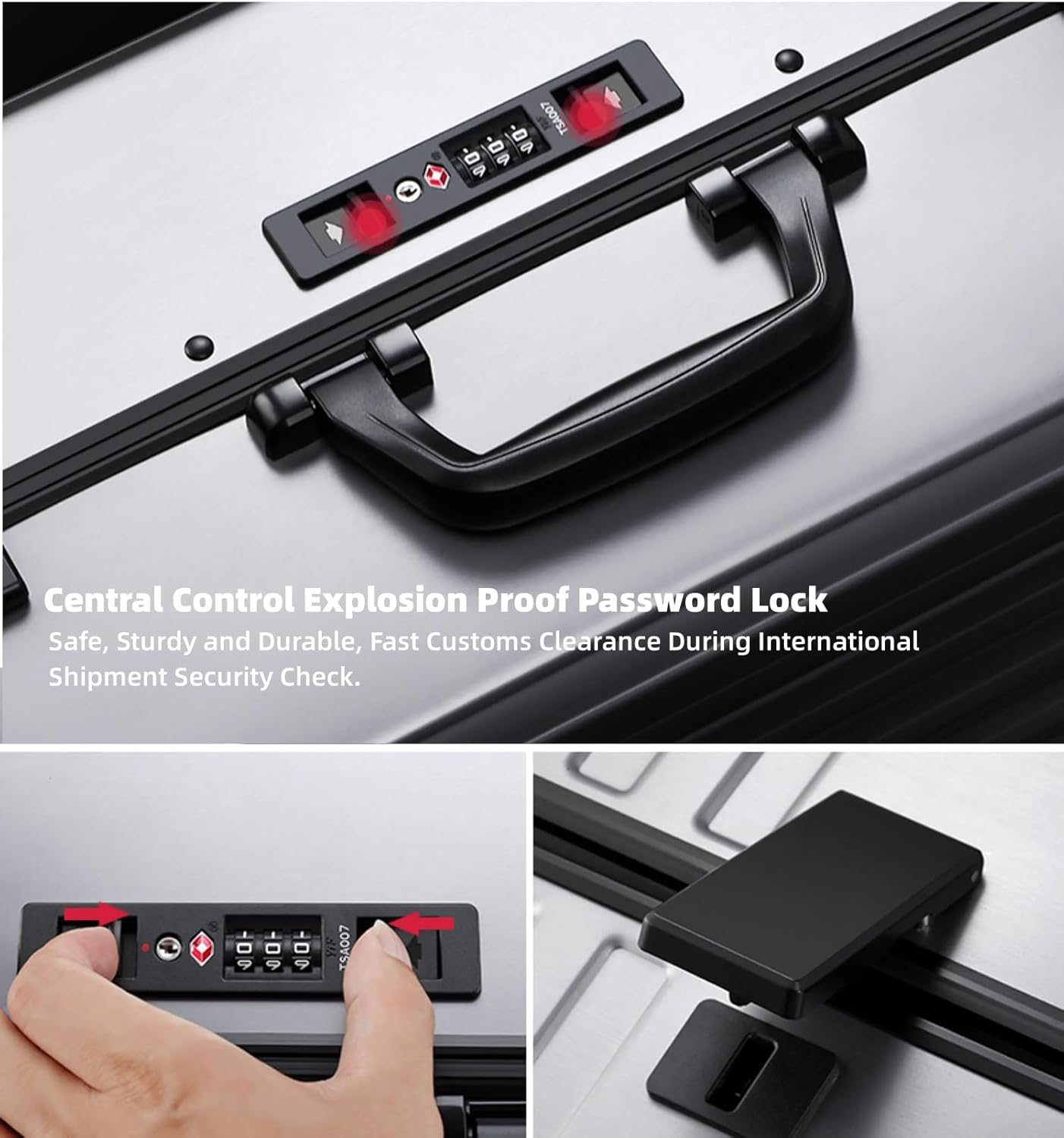 ANNI RIEL All Aluminum Hardshell Luggage, Airline Approved Zipperless Hardside Carry on Suitcase with Spinner Wheels, Checked Aluminium Luggage Metal Rolling Luggage Case for Travel, Business, Black, image number 5