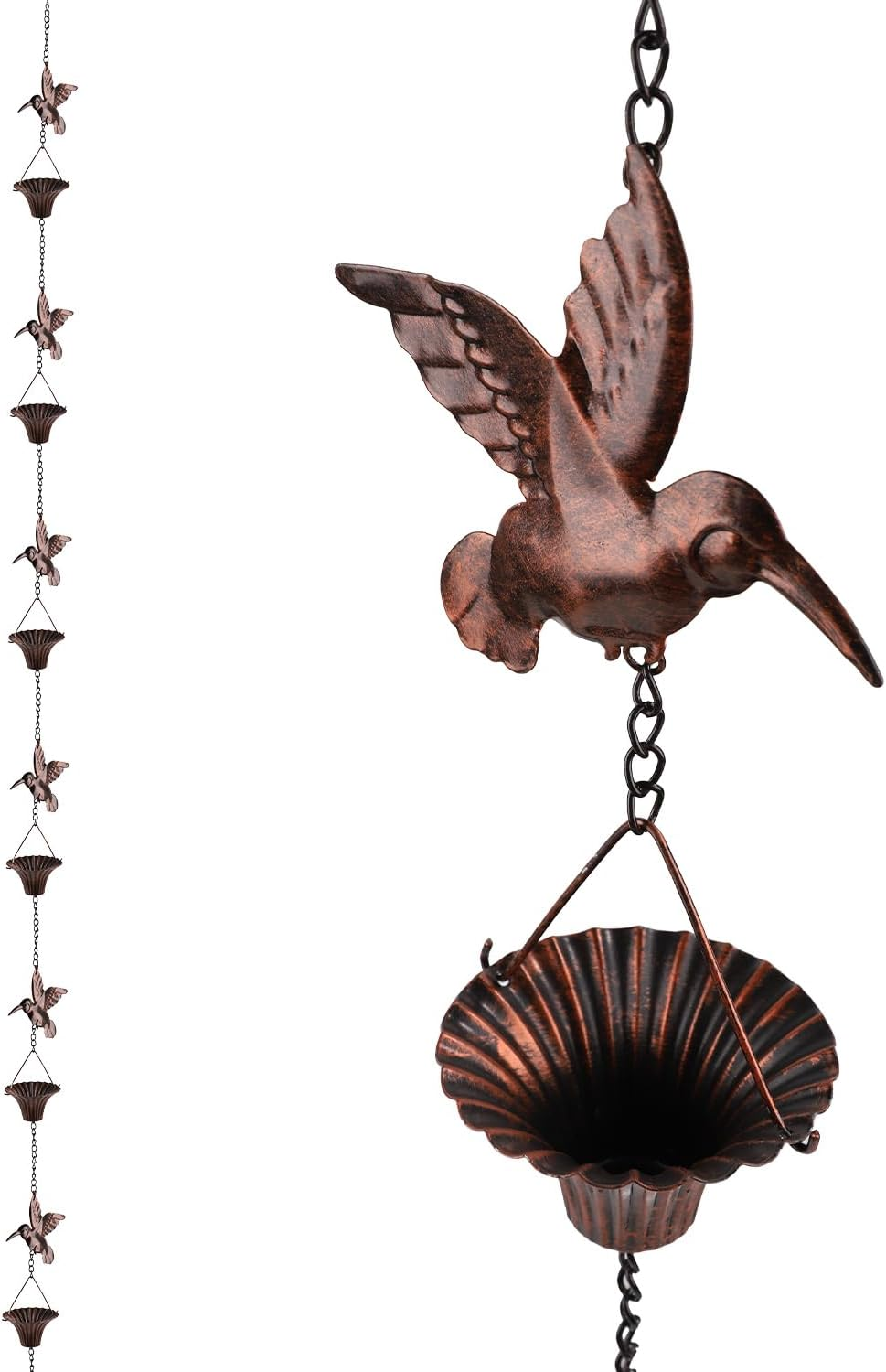 Bird Rain Catcher Chain, 8.53Ft Metal Hummingbird Rain Chain Bell, outside Decorative Downspout Chain Rainwater, Cup Wind Chime Outdoor Gutter Rainchain Decor for Terraces, Villas, Courtyards image number 4