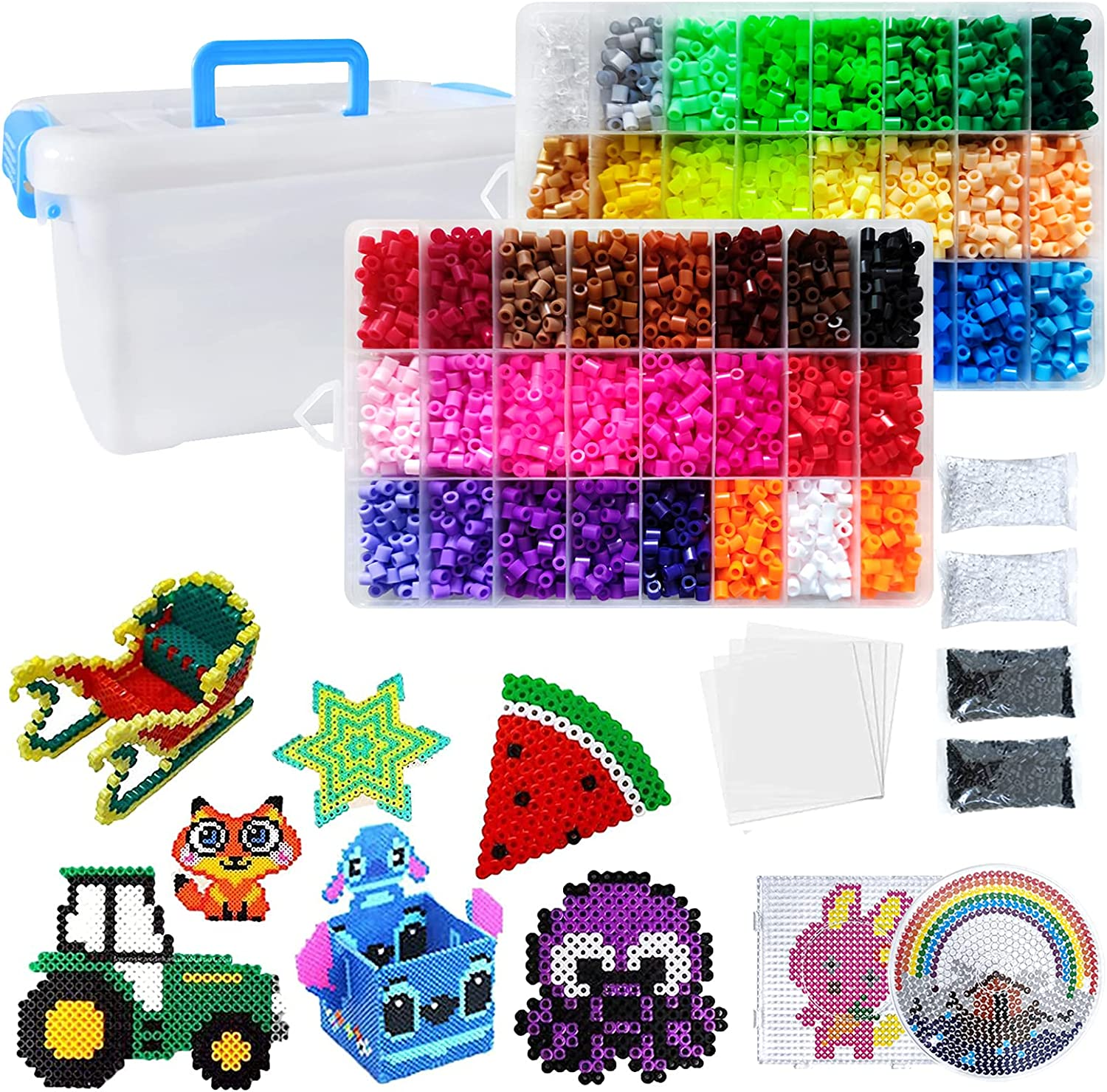 12800Pcs 48 Colors Fuse Beads Craft Kit, YEESON Melty Fusion Colored Beads Arts and Crafts Pearler Set for Kids Including Pegboards, Tweezers, Ironing Paper, Travel Case image number 3