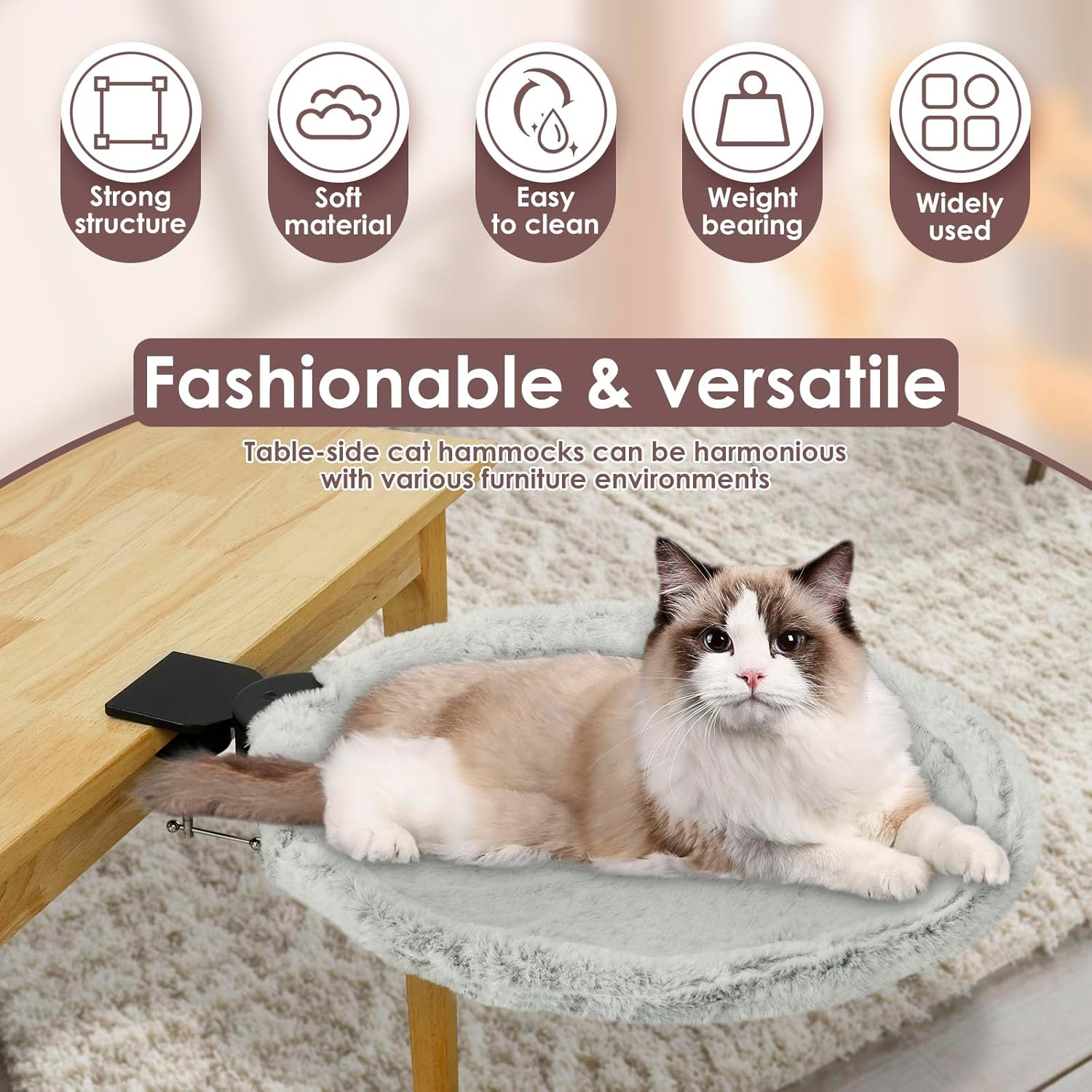 Felt Cat Hammock Strong Weight Bearing Capacity Cat Desk Bed Stable Support Desk Kitten Hammock Pet Nest Bed Space Saving for Table image number 1