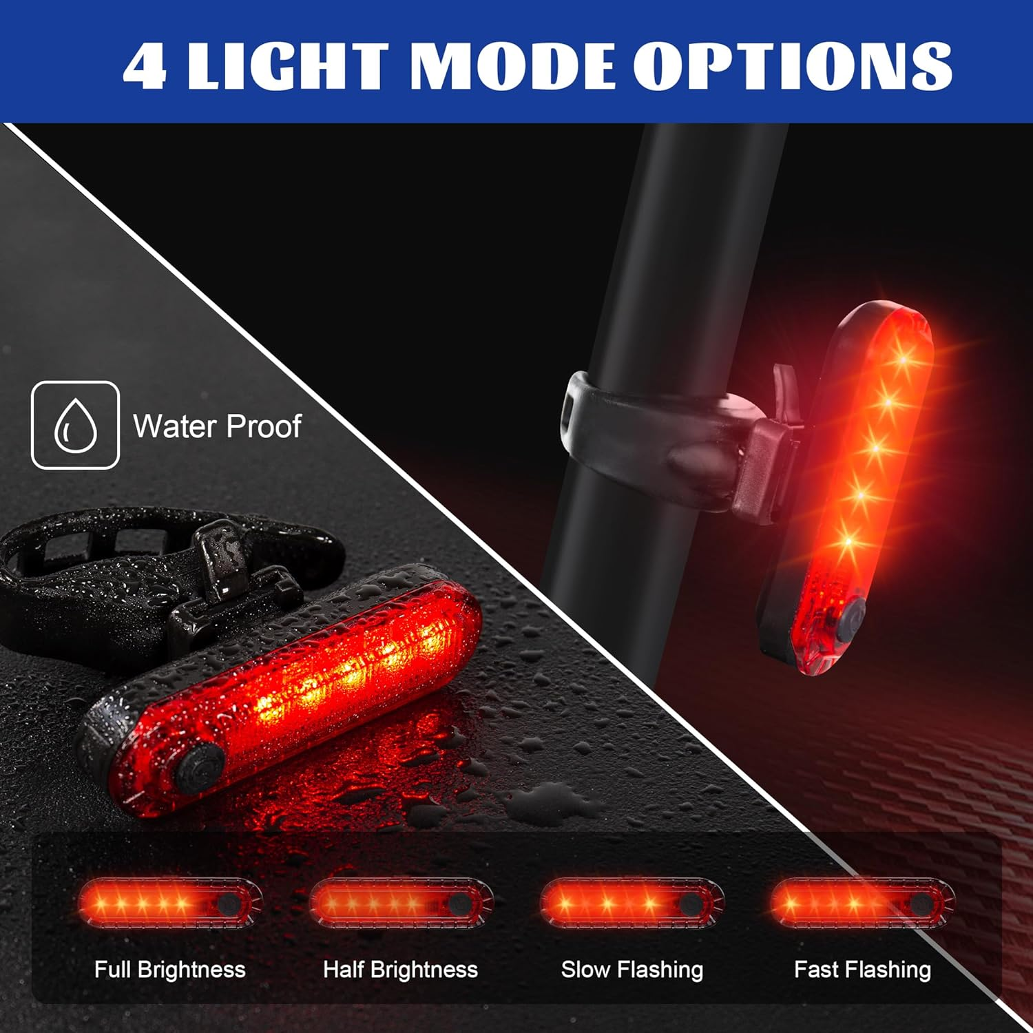 Hakea Volcano Super Bright LED Rear Bike Light - USB Rechargeable Bicycle Light - Mount Cycle Light- Red Taillight - Waterproof- High Lumens Cycling Light- 4 Modes Selection - up to 12 Hours Battery image number 3