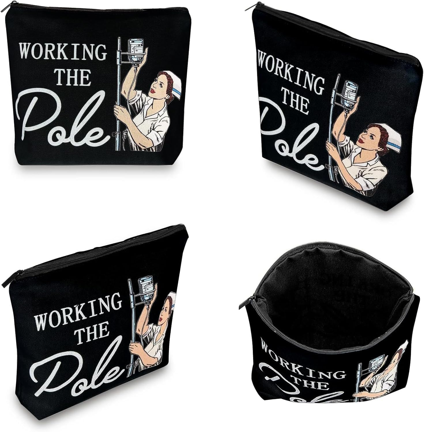 Nurse Graduation Gift Makeup Bag - Survival Kit Cosmetic Organizer with Zipper Pouch, Multi-Purpose Travel Toiletry Bag for School Nurses, Work Accessories & Funny Appreciation Gifts (Canvas) (Black) image number 4