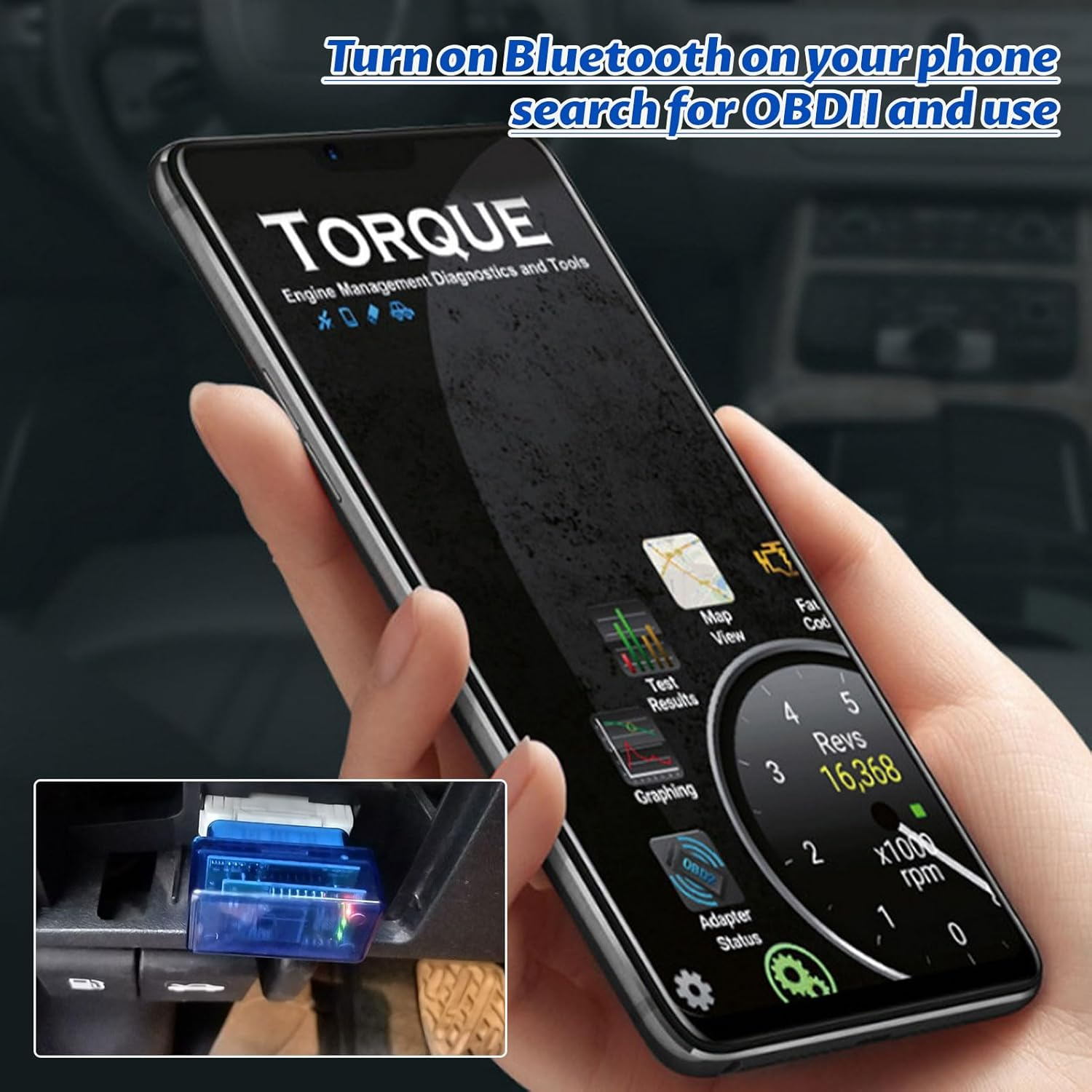 OBD2 Scanner Bluetooth, OBD Scanner, Elm327 OBD2 Code Reader Bluetooth Scan Tool, Wireless OBD Car Code Reader, Check Engine Code Reader, Compatible with Ios, Iphone, Ipad and Android image number 3