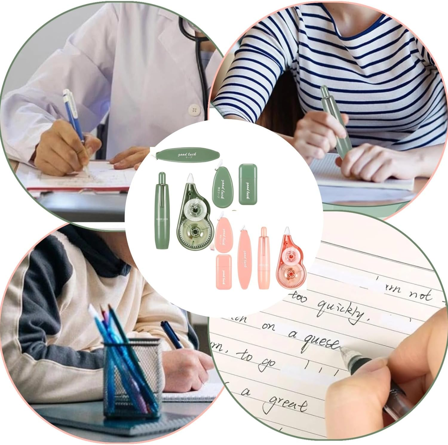 Lyfengdeam 5 Pcs Aesthetic Correction Tape Set Cute Tapes Quick Dry Easy to Use Applicator for Instant Corrections Students School Office Home Supplies White Out Correct - Macaron Color (Pink) - Pink image number 2