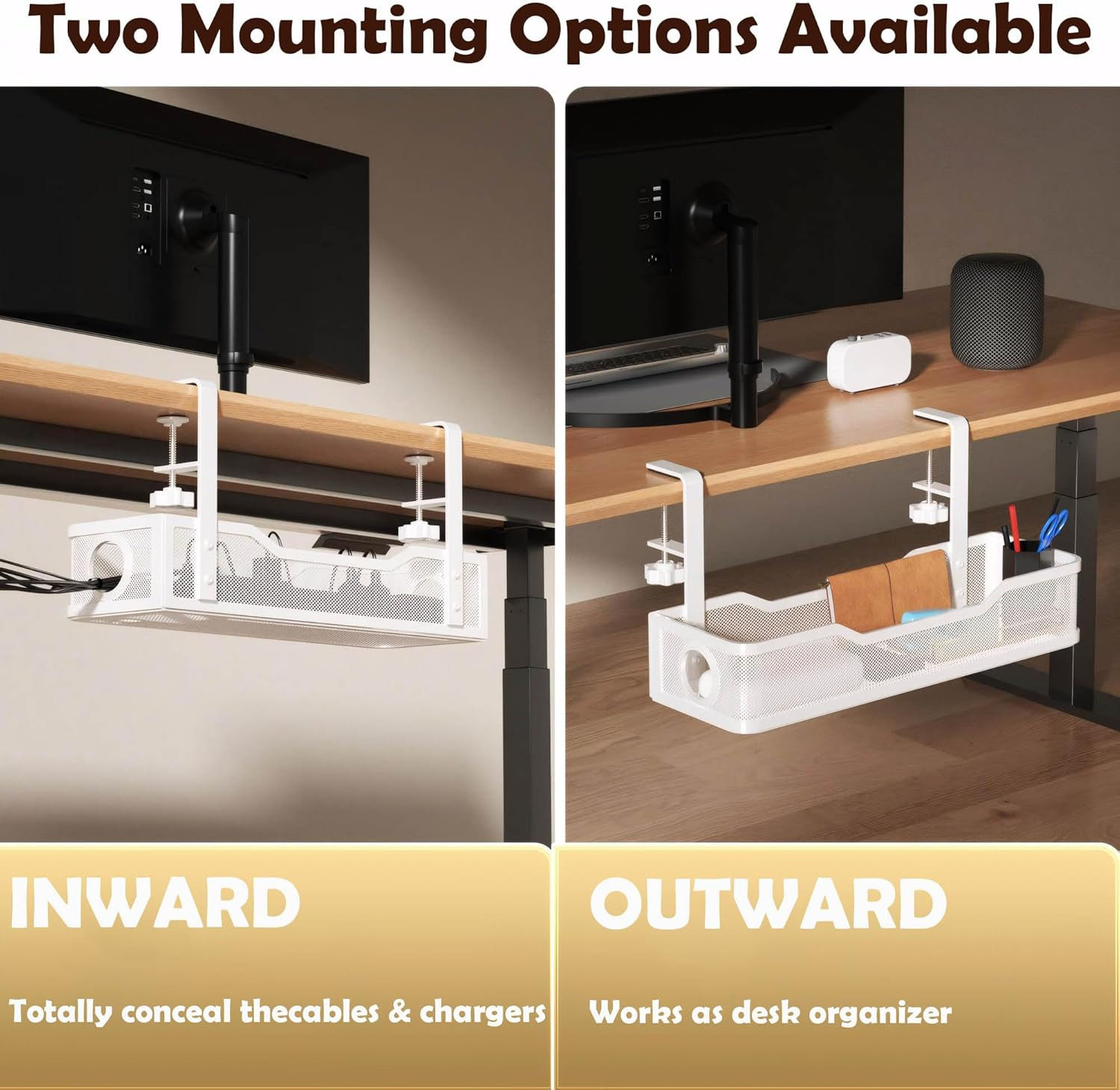 YDCZTYGY under Desk Office Cable Accessories Storage Management Tray Cord Organiser (Black) - White image number 4