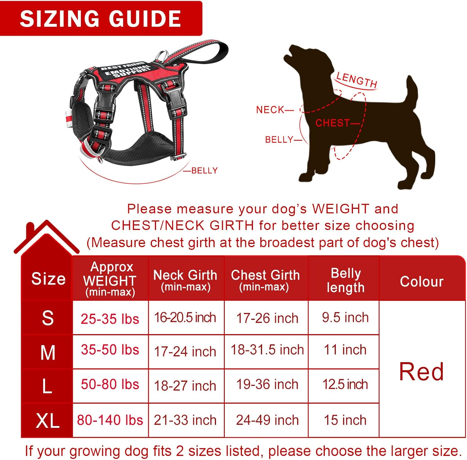 WINSEE Service Dog Vest No Pull Dog Harness with 7 Dog Patches, Reflective Pet Harness with Durable Soft Padded Handle for Training Small, Medium, Large, and Extra-Large Dogs image number 4