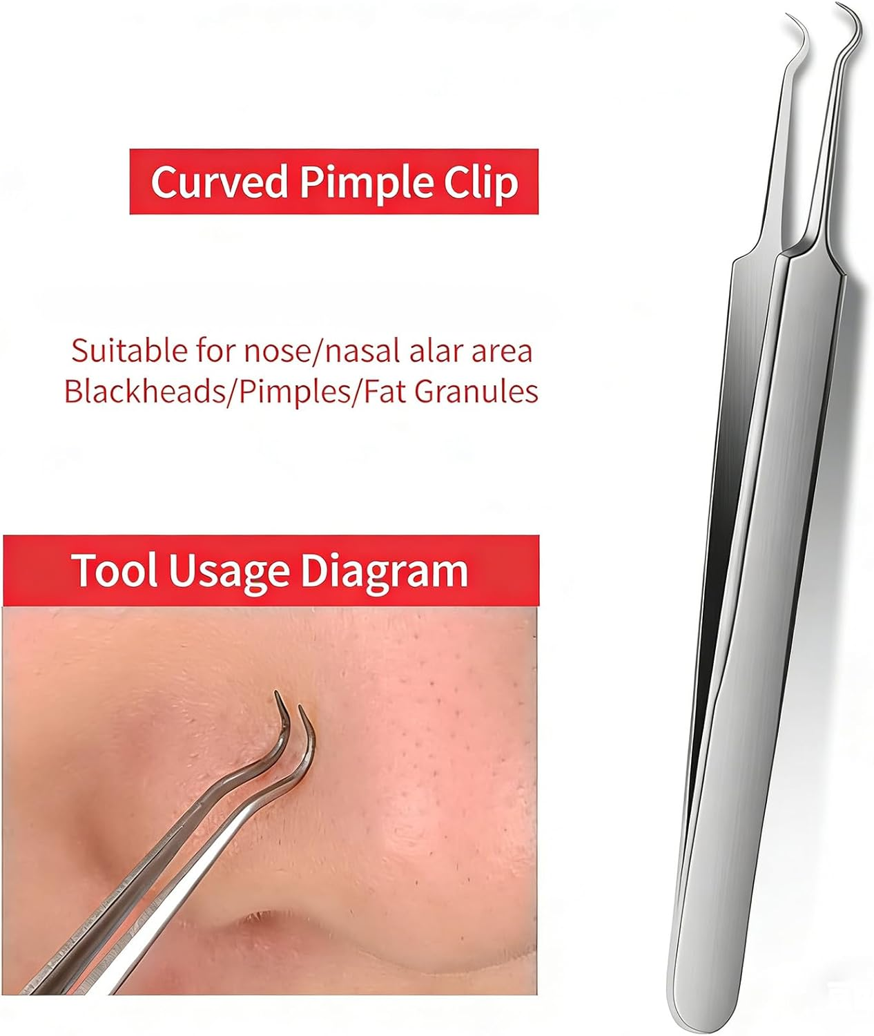 Luzcauwy Professional Facial Blackhead Remover Tweezers, Stainless Steel Acne Clip for Ingrown Hair Removal, Precision Blackhead Remover Tool and Pimple Popping Kit for Skin Care Use image number 4