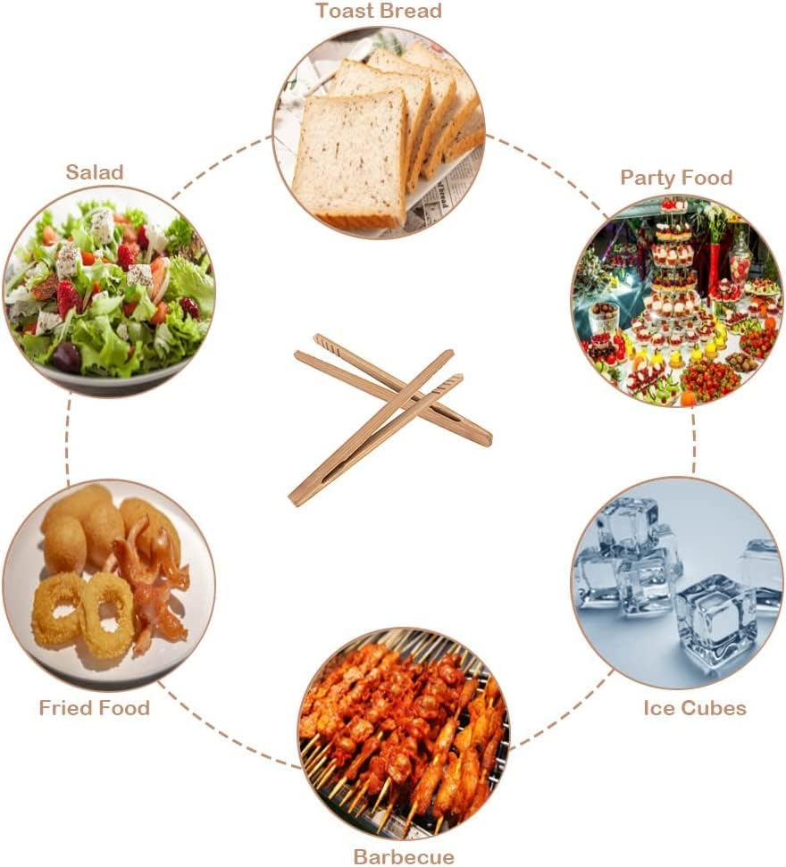4Pcs Bamboo Toast Tongs - 18Cm/7 Inch Wooden Toaster Tongs with Anti-Slip Design,Reusable Bamboo Toast Tongs,For BBQ Fried Food,Bread,Tea Etc Set of 4,Wood Kitchen Toast Tongs,Wooden Tongs for Toaster image number 6