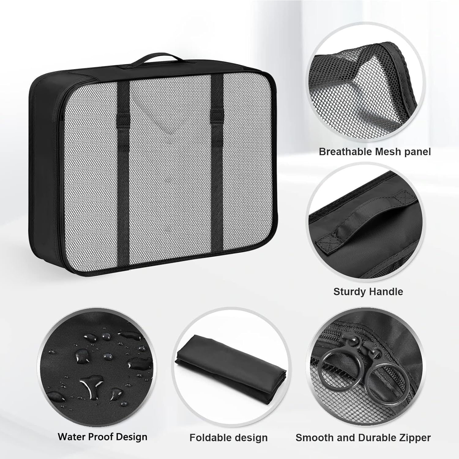 Packing Cubes, 7 Set Travel Packing Bags, Suitcase Organisers for Clothes, Travel Cubes Storage Bag Luggage Accessories (Black, Packing Cubes + Underware Bag) image number 5