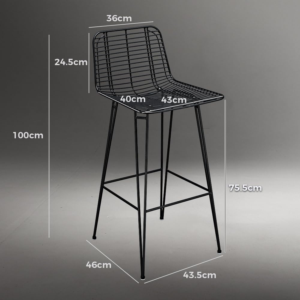 Furb Outdoor Bar Stools Set of 2, Metal Patio Bar Chairs, Outdoor Bistro Stools, Gardern Bar Stool with Backrest & Footrest (Black) image number 5