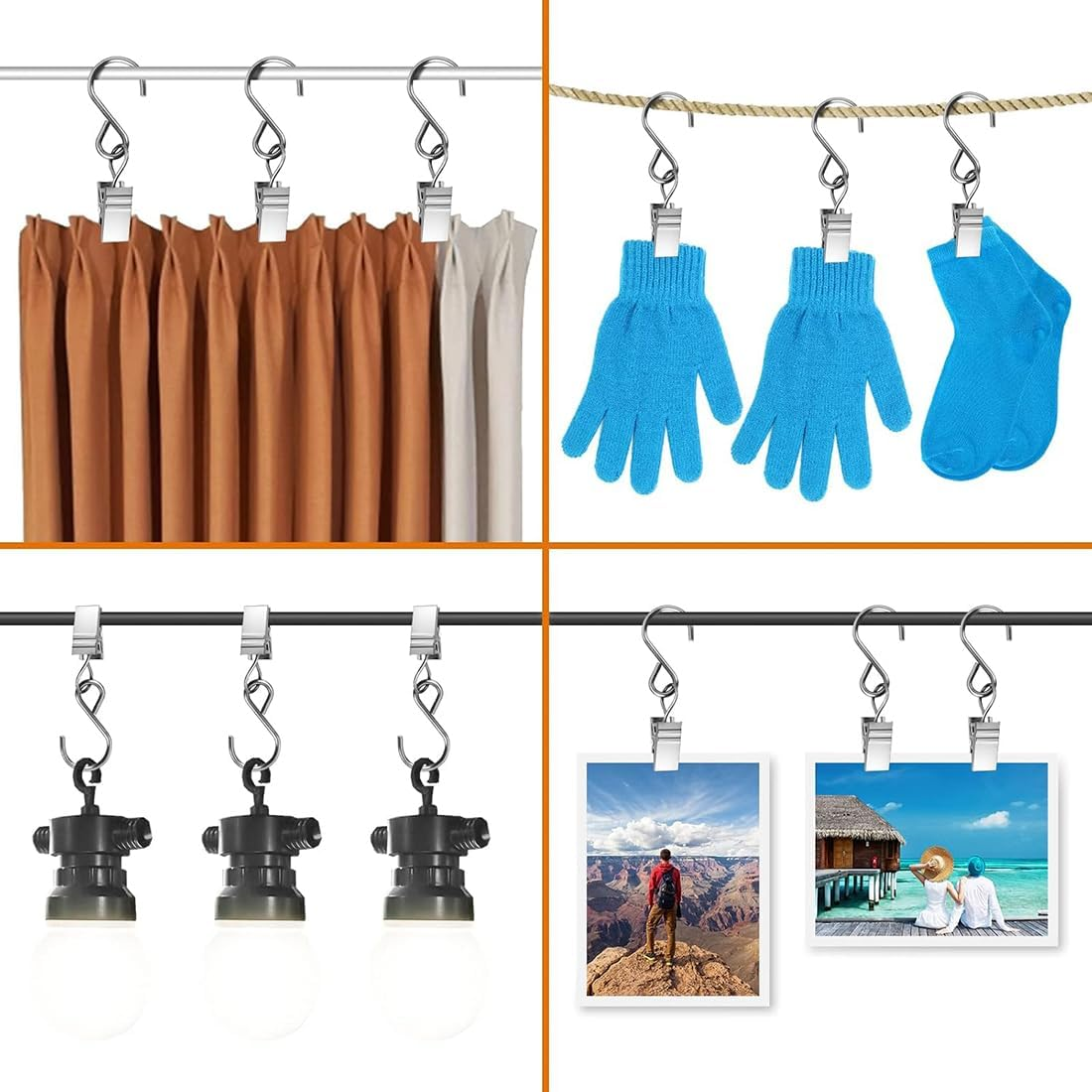60PCS Curtain Clips with Hooks, Heavy Duty Stainless Steel Metal Clips with Hooks Gutter Hooks for Hanging Party Lights Clips, Photos, Outdoor Activities Supplies, Art Craft Home Decoration image number 2