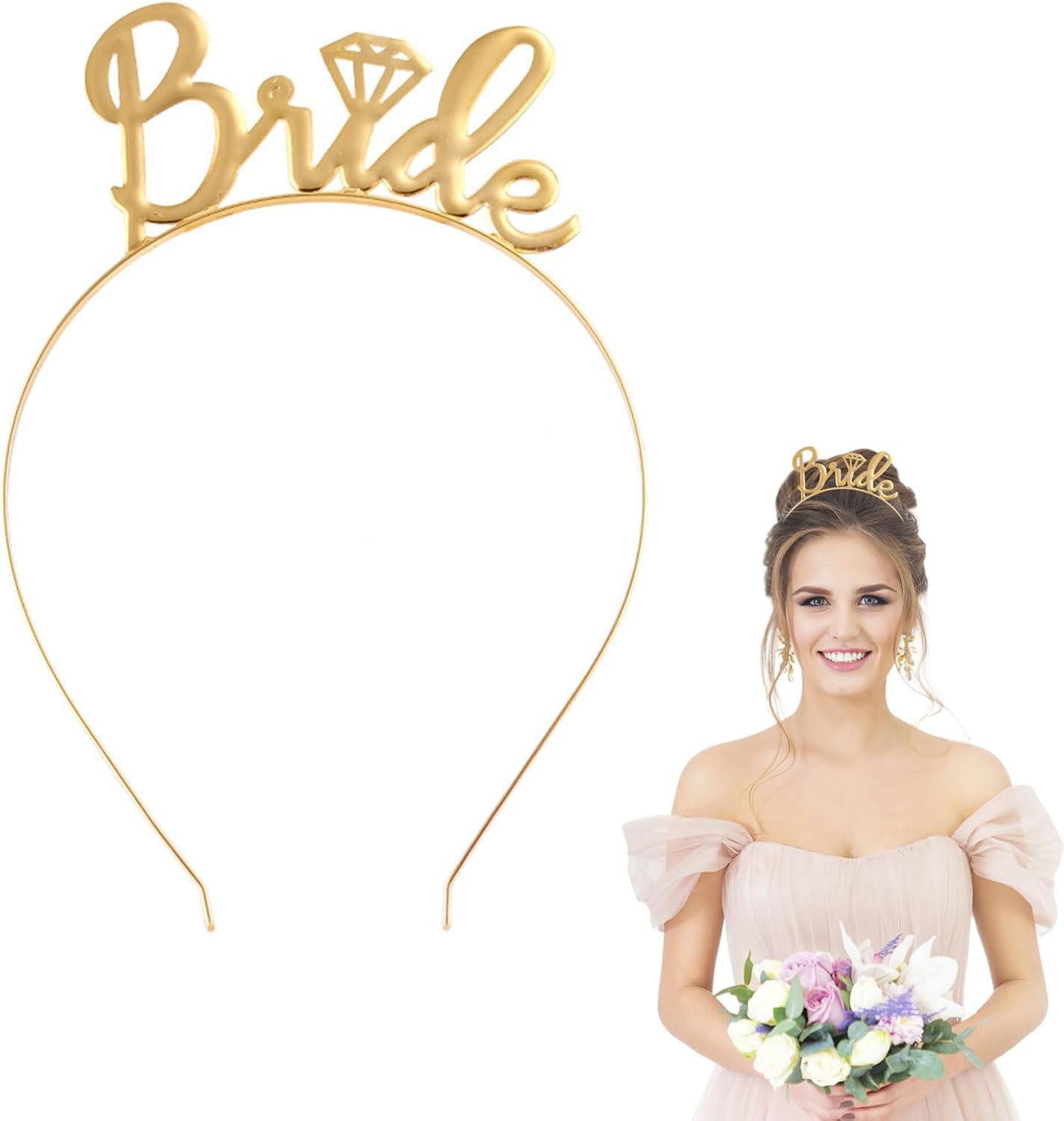 Lunarcharm JGA Headband Women Rose Gold Metal Bridal Headband Bride Hair Accessories for Bachelorette Party Hen Party Hen Party Women Gold