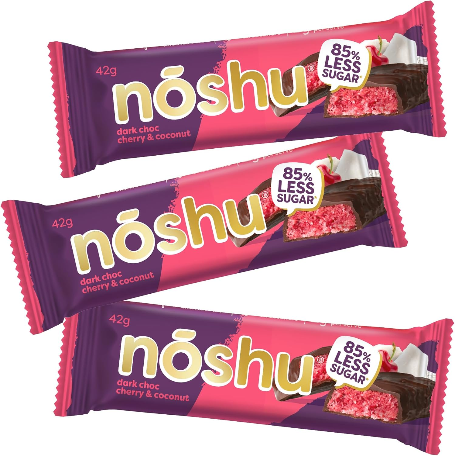 Noshu 85% Less Sugar Dark Choc Cherry & Coconut Bar (12 X 42G Bars) image number 1