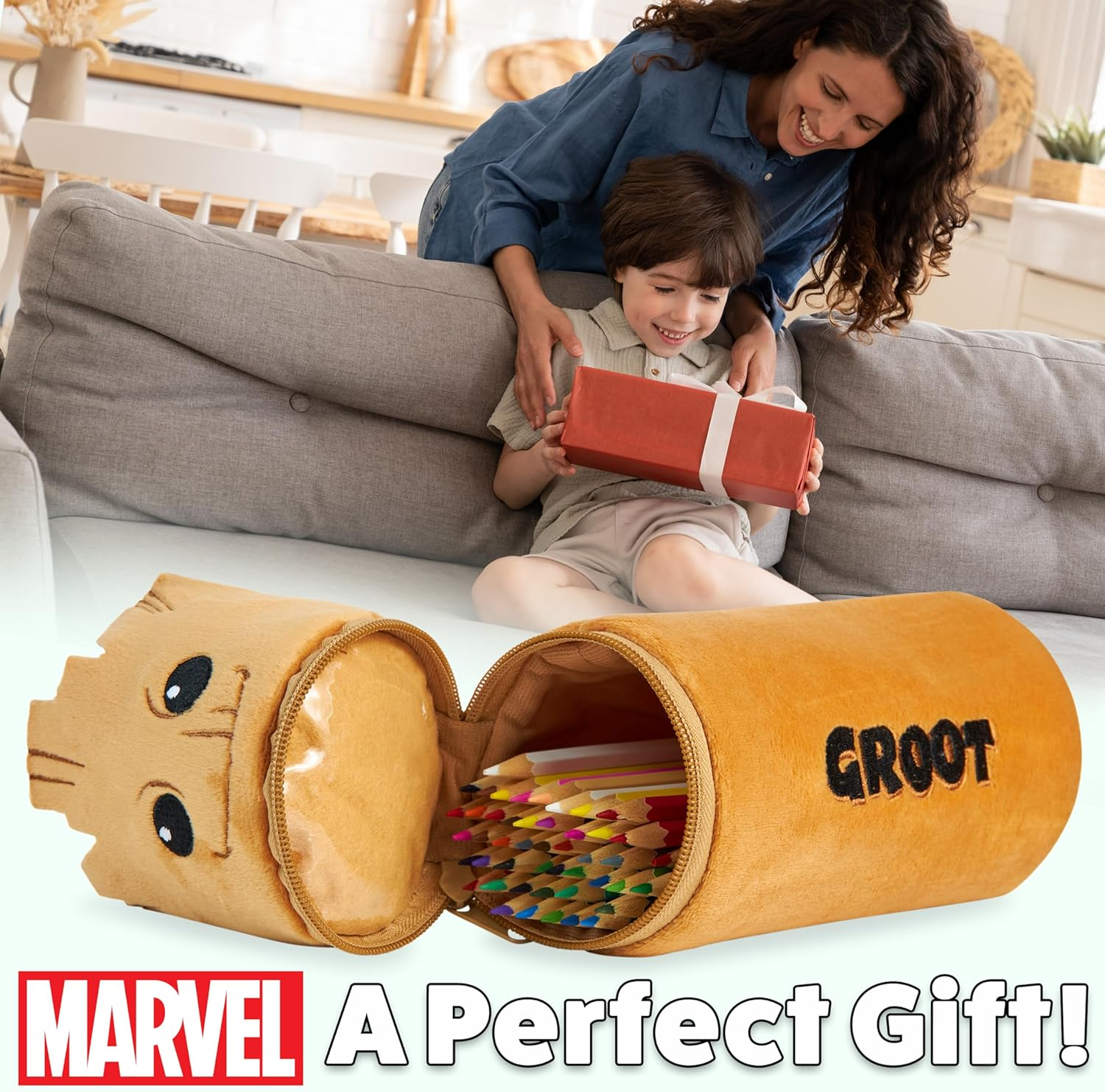 Marvel Spiderman Coloured Pencils with Pencil Case 48 Pcs Iron Man Vibrant Colouring Set for Drawing Sketching School Travel Art Supplies Boys Gifts (Brown Groot) image number 1