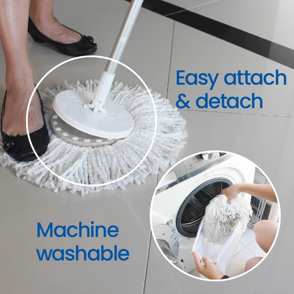 White Magic Duo Spin Mop Complete Set &ndash; 40 Floor Cleaning Sheets, 2 Microfibre Mop Heads, 1 Microfinger Mop Head & Scrubbing Brush - All-In-One Deep Floor Cleaning System image number 1