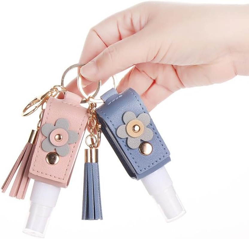 4Pcs Hand Sanitizer Keychain, Portable Leather Empty Bottles, 30Ml Squeeze Bottle Refillable Containers, Cute Hand Sanitizer for Toiletry Lotion Liquid Soap Shampoo (Pink, Blue, Purple, Yellow) image number 2