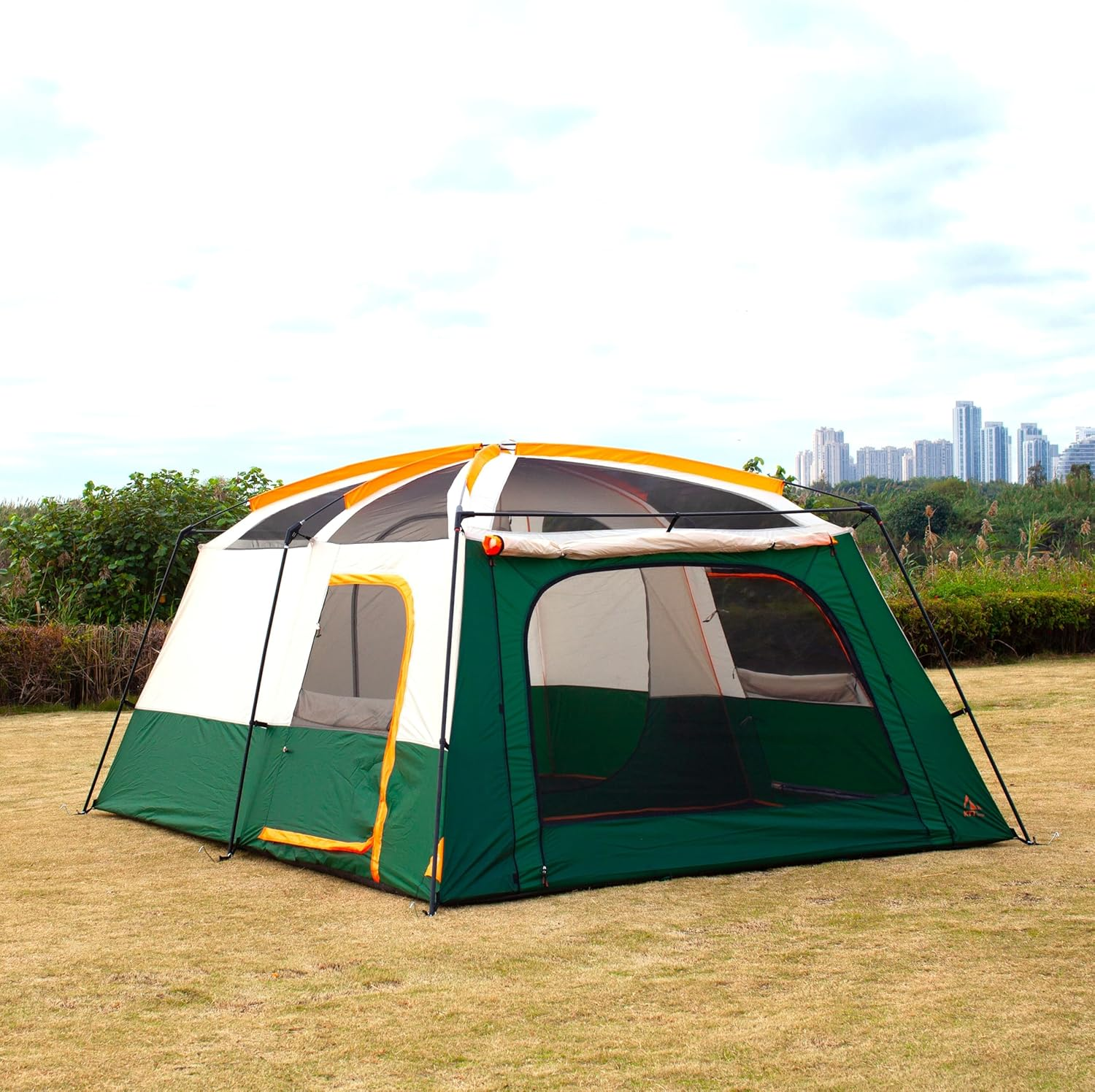 KTT Extra Large Tent 12 Person(Style-A),Family Cabin Tents,2 Rooms,Straight Wall,3 Doors and 3 Window with Mesh,Waterproof,Double Layer,Big Tent for Outdoor,Picnic,Camping,Family Gathering. image number 1