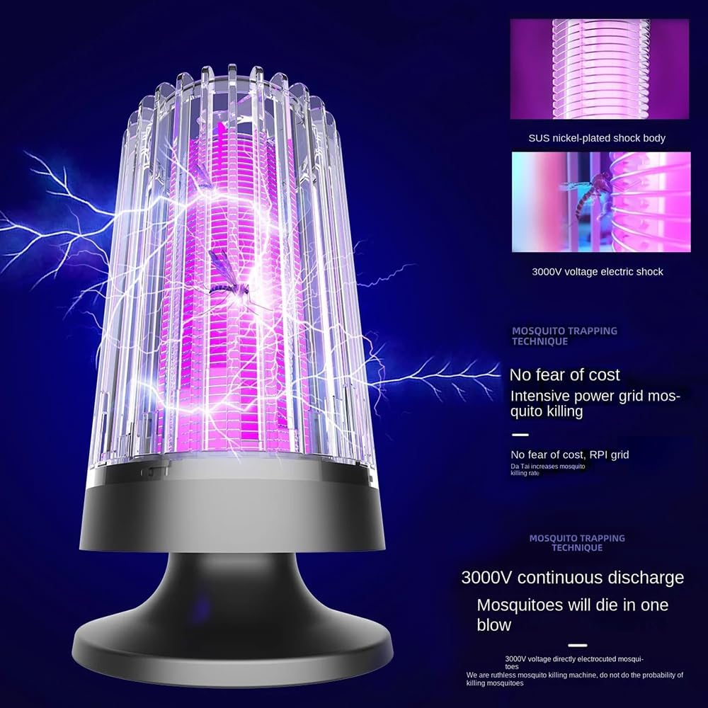 Timevringl Purple Liaht Mosquito Killer Lamp, High-Performance 3000V, USB Charging Indoor and Outdoor Multifunctional Mosquito Killer Lamp, Insect Trap (Purple) image number 3