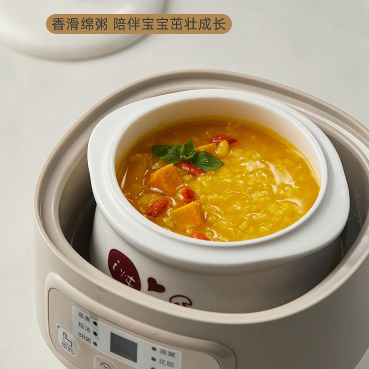 Electric Stew Pot, 0.8L Mini Ceramic Slow Cookers, 6 Smart Menus, 9.5H Appointment & Keep Warm, for Household Stew Pot, Soup, Baby Porridge, Desserts (Almond, AU Adapter) image number 6