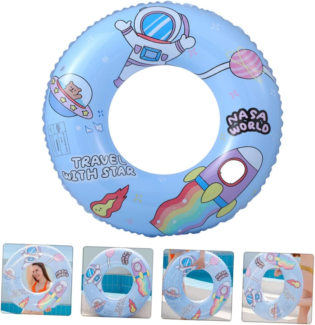 ERINGOGO Cartoon Rabbit Astronaut Pattern Inflatable Lifebuoy PVC Swim Ring Adult Swim Ring Leakproof Nozzle Comfortable