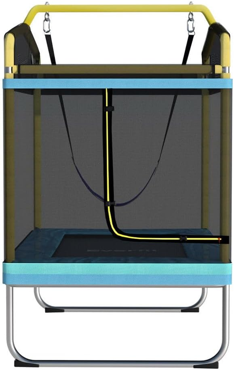 Everfit Trampoline for Kids 6FT Rectangle Rebounder round Mini Trampolines, Outdoor Bouncing Children Gift, Enclosure Safety Net Pad Cover Family Christmas Birthday Home Yellow Blue image number 1