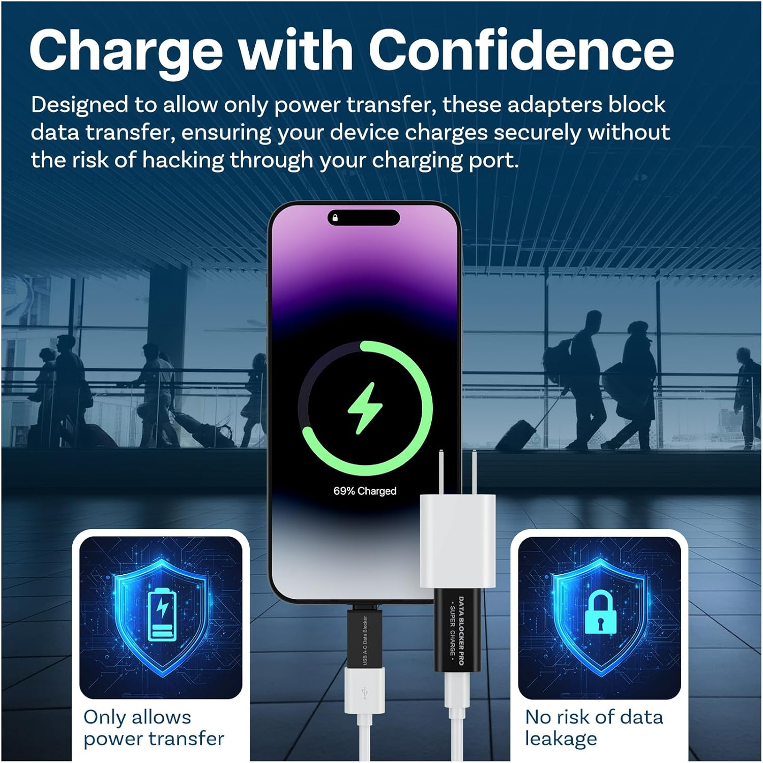 MMOBIEL USB-C Data Blocker & USB-A Data Blocker [2 Pack] Defender &ndash; Protect against Juice Jacking &ndash; Charge Only Adapter, Safe Charging - Data Blocking Adapter &ndash; Black image number 5