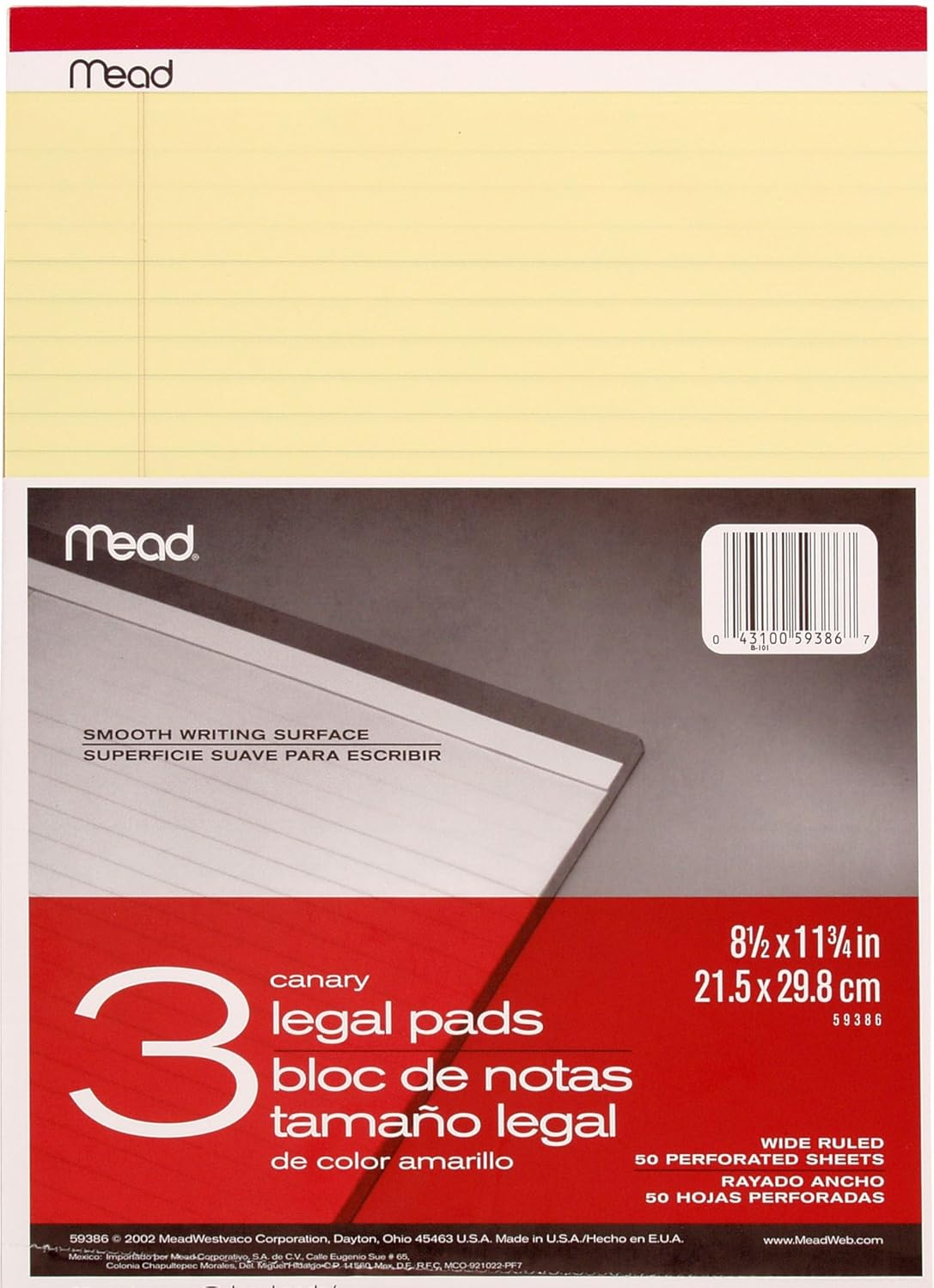 Mead Legal Pad Writing Pads, 6 Pack, Wide Ruled Paper, 8-1/2" X 11-3/4", 50 Sheets, Great for Use as Home Office Supplies, Memo Pads, Note Pads, or Steno Pads, Letter Writing, Canary Yellow (59386) image number 2
