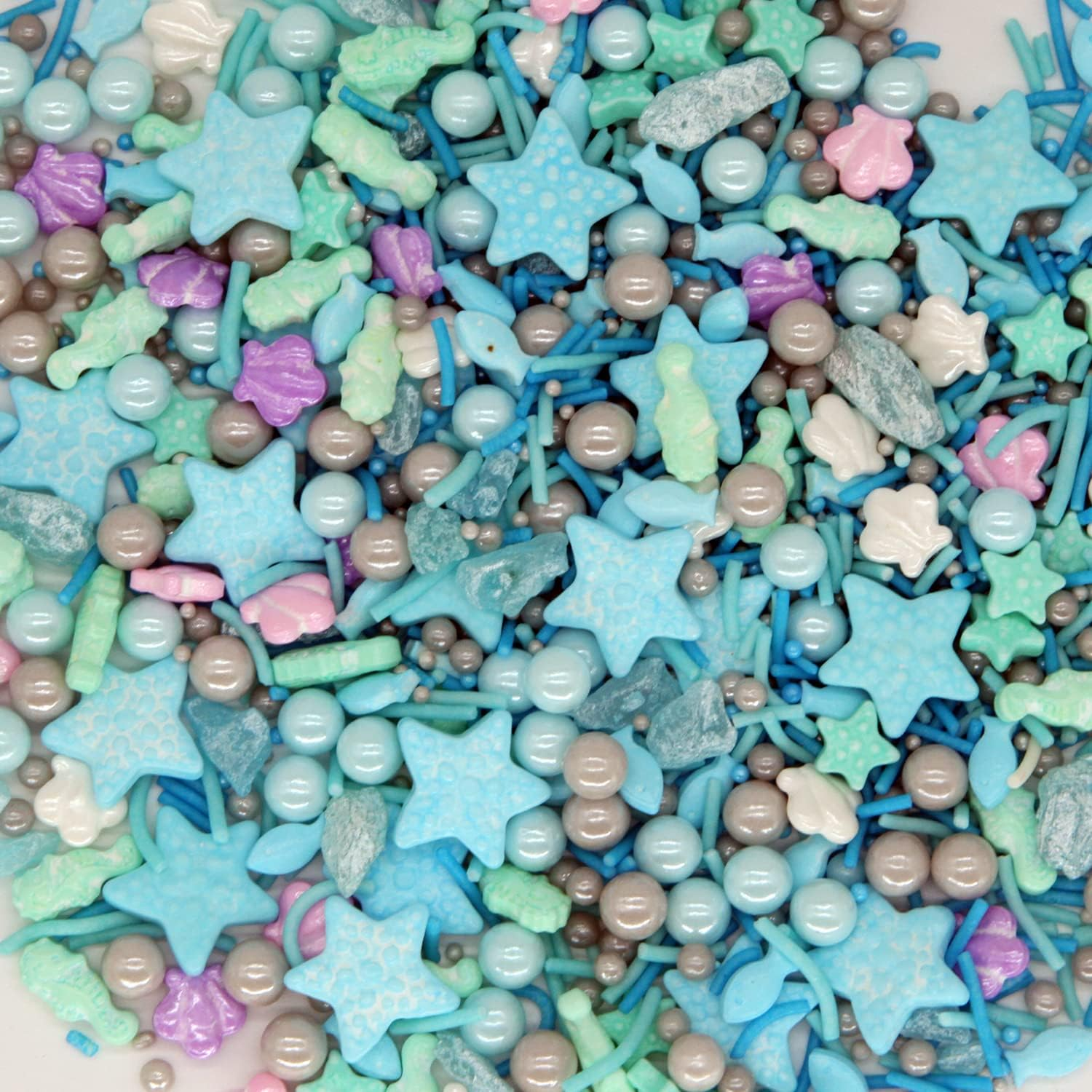 HIFUNBK Sprinkles for Cake Decorating, Edible Pearl for Cookie Cupcake Toppings, Cake and Cookie Decorating Supplies, Rainbow Pearl Sugar for Baking Decoration, 100G in Reusable Container (Sea) - Baby image number 2